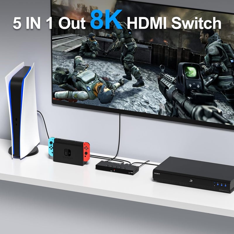 Arector 8K 5 in to 1 Out HDMI Switcher，5 Way HDMI Converter & Infrared Remote Control - Ideal for Nintendo Switch/OLED/Xbox PS5/4/3 Blu-Ray Player Fire TV Stick Roku Apple TV Chromecast PC - Image 5